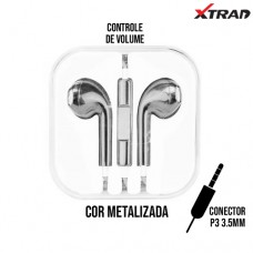 Fone de Ouvido P3 Earpod Controle de Volume e Microfone Metalizado Xtrad FH0066-M9 - Prata